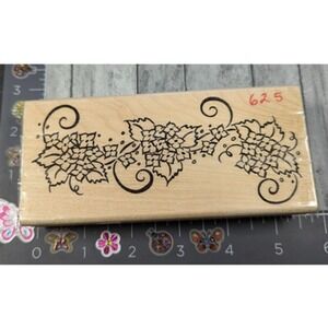 Denami Design Flower Leafy Border Swirl Rubber Stamp Wood #E11